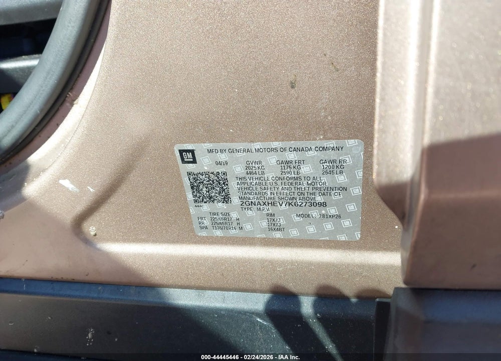2019 CHEVROLET EQUINOX LS VIN: 2GNAXHEV7K6273098