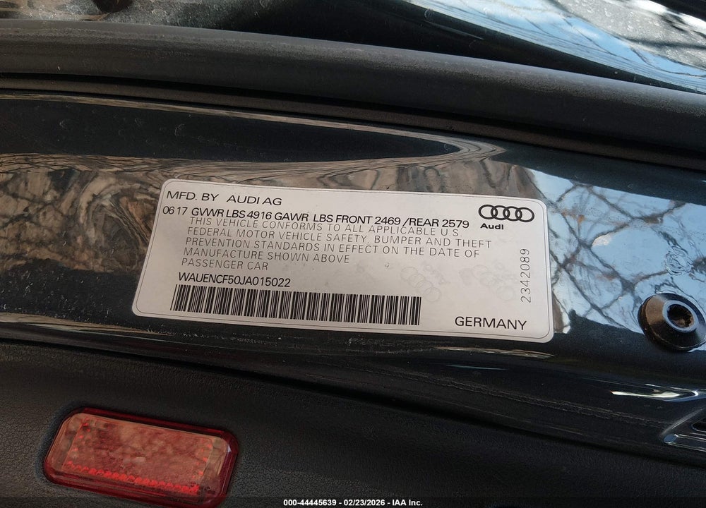 2018 AUDI A5 2.0T PREMIUM VIN: WAUENCF50JA015022