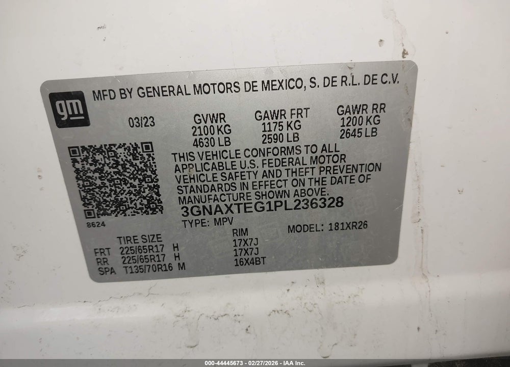 2023 CHEVROLET EQUINOX AWD 2FL VIN: 3GNAXTEG1PL236328