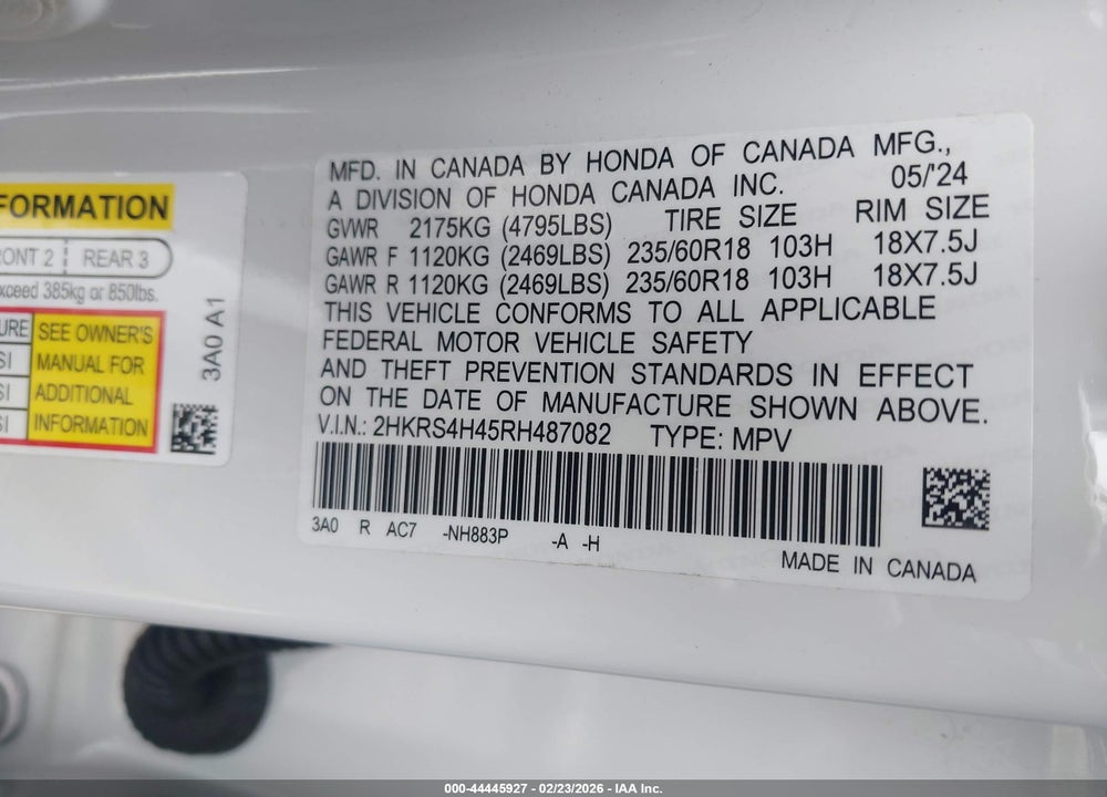 2024 HONDA CR-V EX AWD VIN: 2HKRS4H45RH487082
