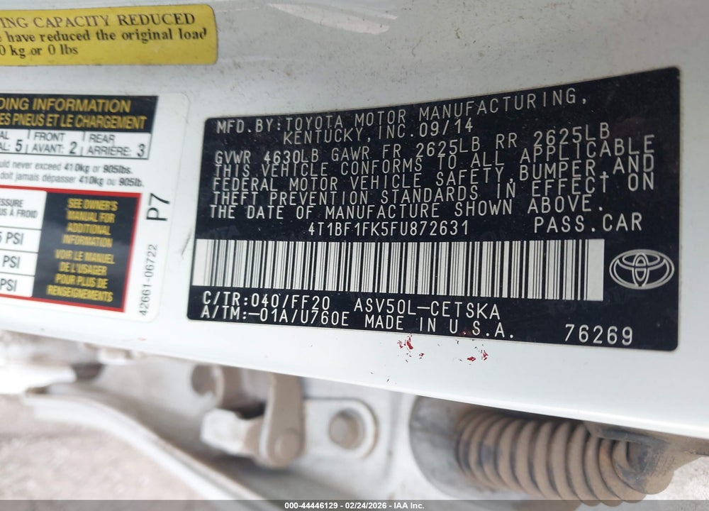 2015 TOYOTA CAMRY SE VIN: 4T1BF1FK5FU872631