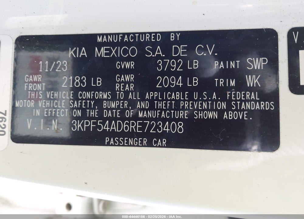 2024 KIA FORTE GT-LINE VIN: 3KPF54AD6RE723408