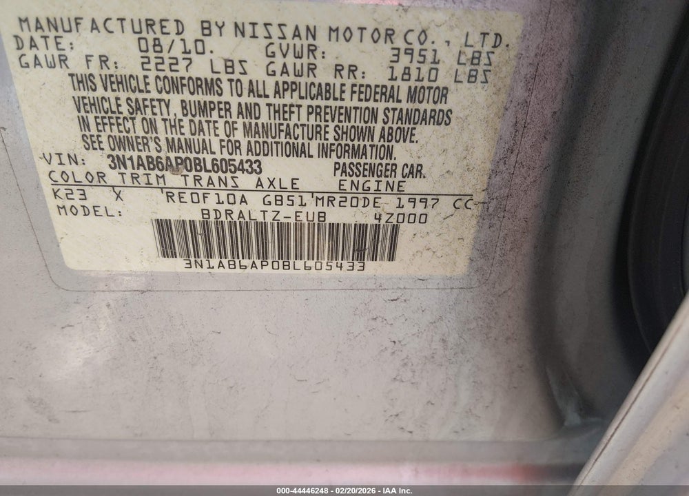 2011 NISSAN SENTRA 2.0SR VIN: 3N1AB6AP0BL605433
