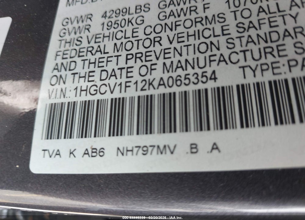 2019 HONDA ACCORD LX VIN: 1HGCV1F12KA065354