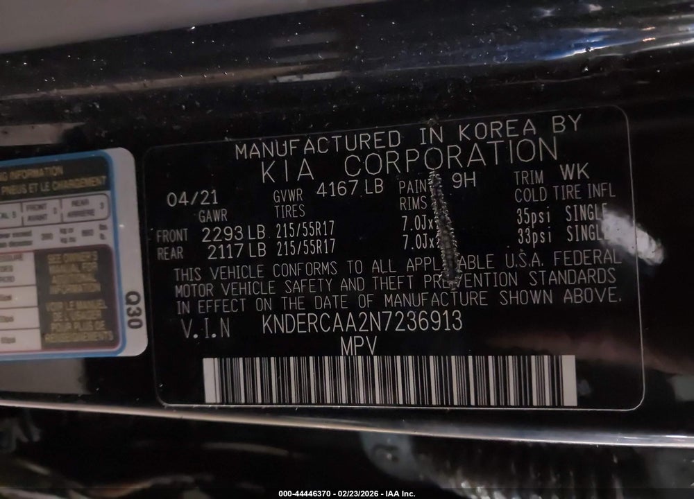 2022 KIA SELTOS EX VIN: KNDERCAA2N7236913
