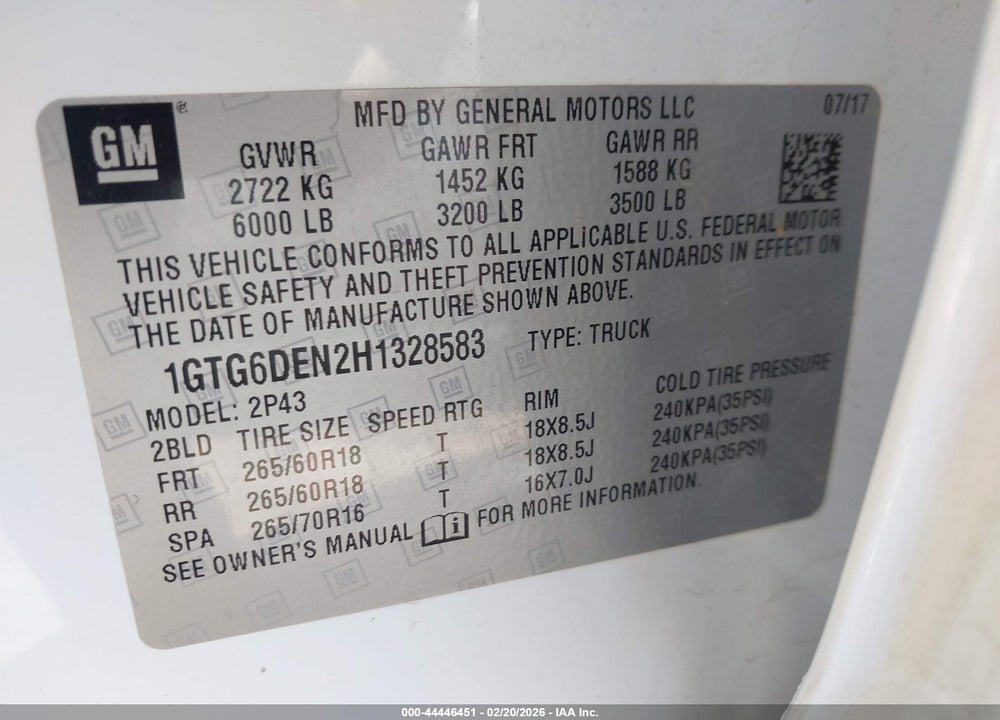 2017 GMC CANYON SLT VIN: 1GTG6DEN2H1328583