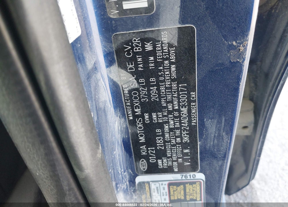 2021 KIA FORTE LXS VIN: 3KPF24AD6ME330171
