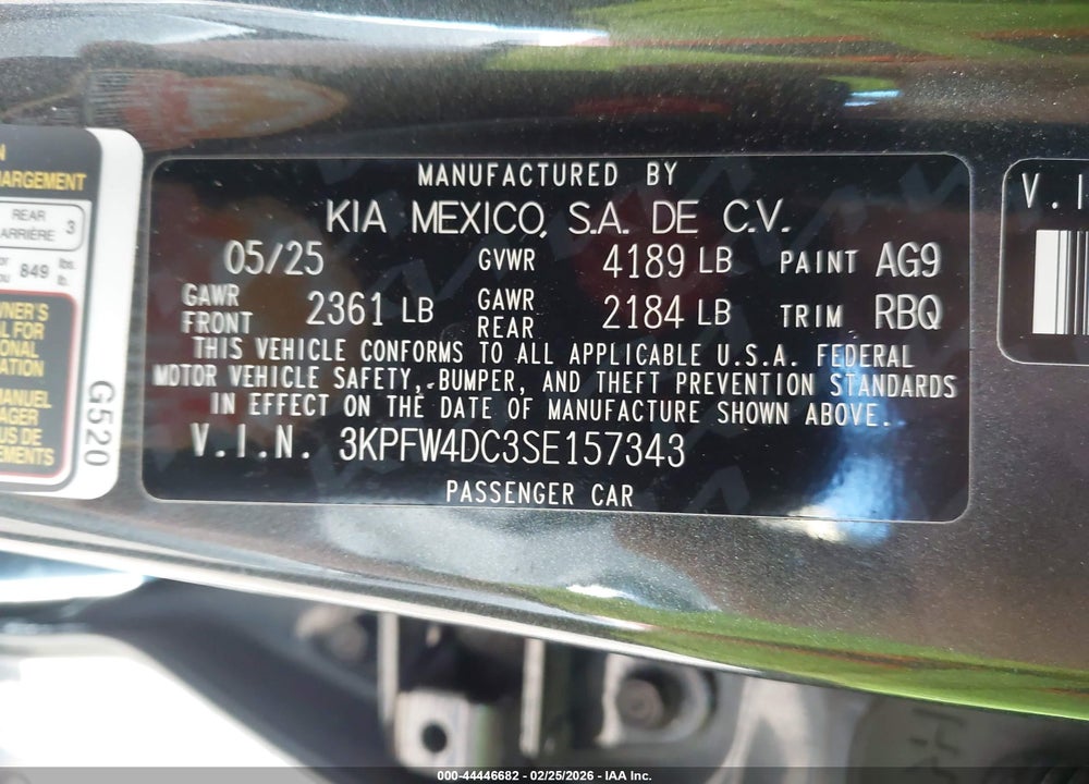 2025 KIA K4 GT-LINE TURBO VIN: 3KPFW4DC3SE157343