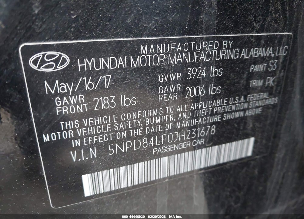 2018 HYUNDAI ELANTRA SEL VIN: 5NPD84LF0JH231678