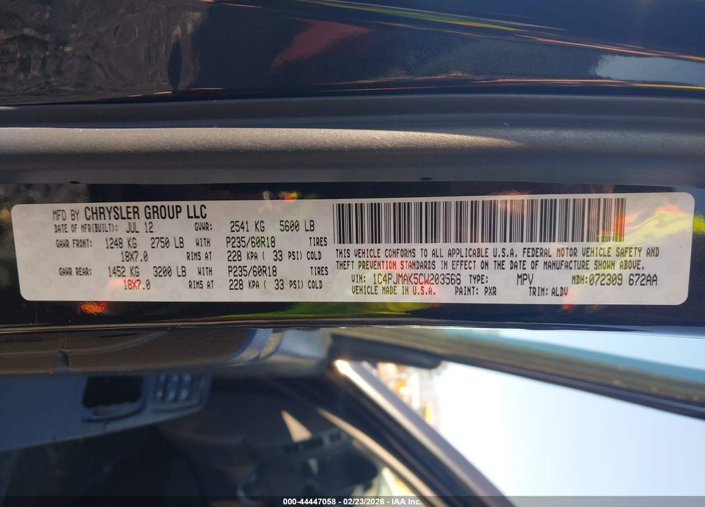 2012 JEEP LIBERTY SPORT VIN: 1C4PJMAK5CW203566