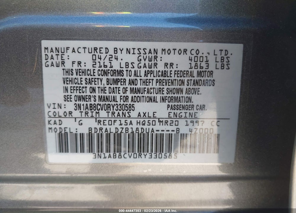 2024 NISSAN SENTRA SV XTRONIC CVT VIN: 3N1AB8CV0RY330585