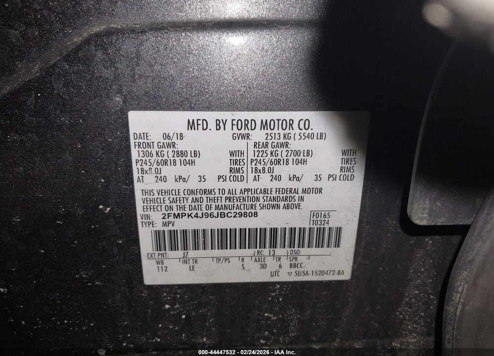 2018 FORD EDGE SEL VIN: 2FMPK4J96JBC29808