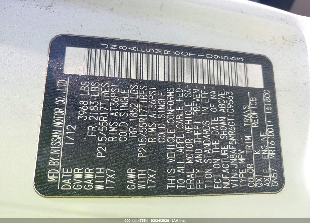 2012 NISSAN JUKE SV VIN: JN8AF5MR6CT109563