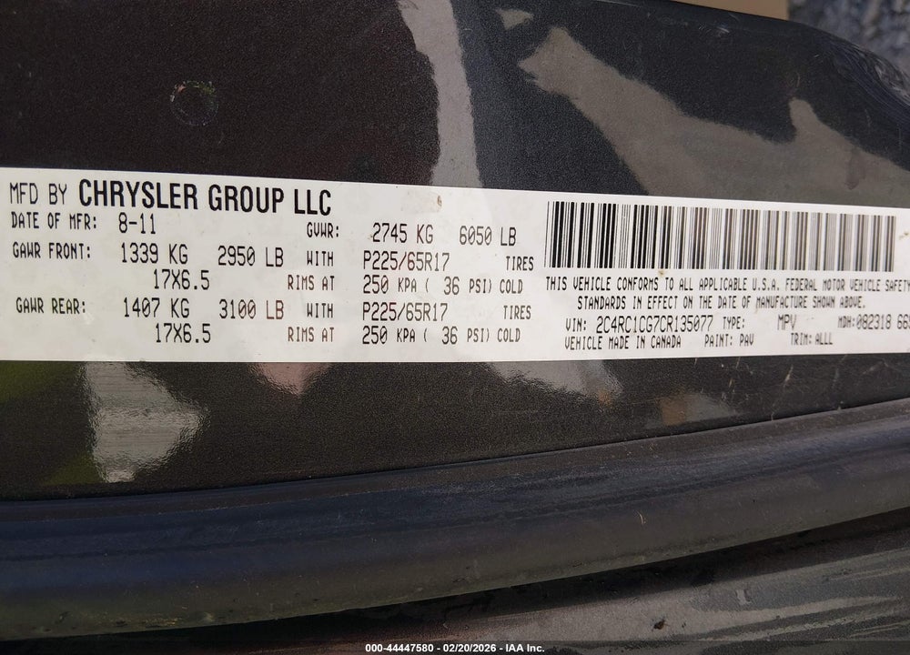 2012 CHRYSLER TOWN & COUNTRY TOURING-L VIN: 2C4RC1CG7CR135077