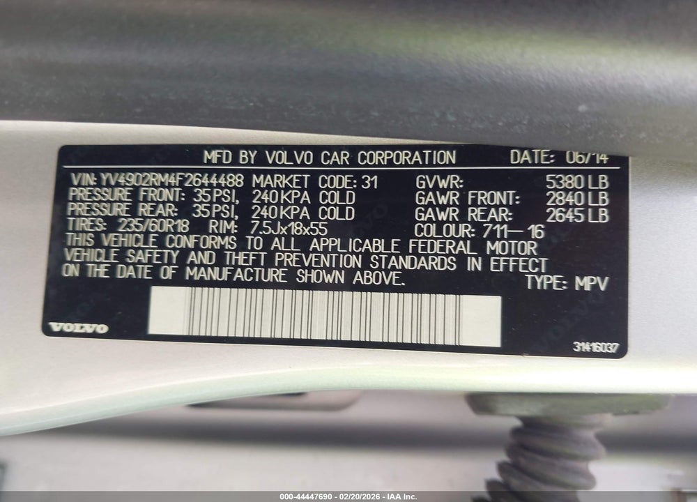 2015 VOLVO XC60 T6 PLATINUM VIN: YV4902RM4F2644488
