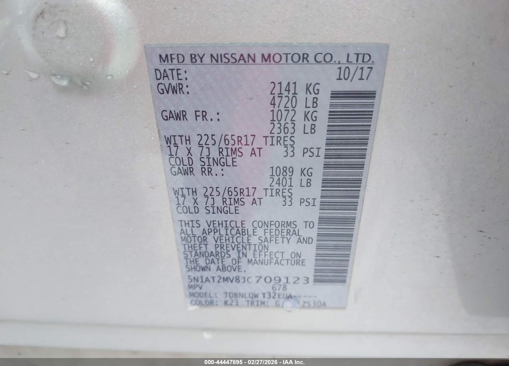 2018 NISSAN ROGUE SV VIN: 5N1AT2MV8JC709123