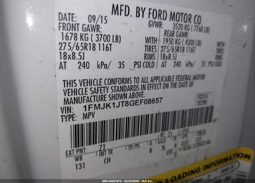 2016 FORD EXPEDITION EL XLT VIN: 1FMJK1JT8GEF08657