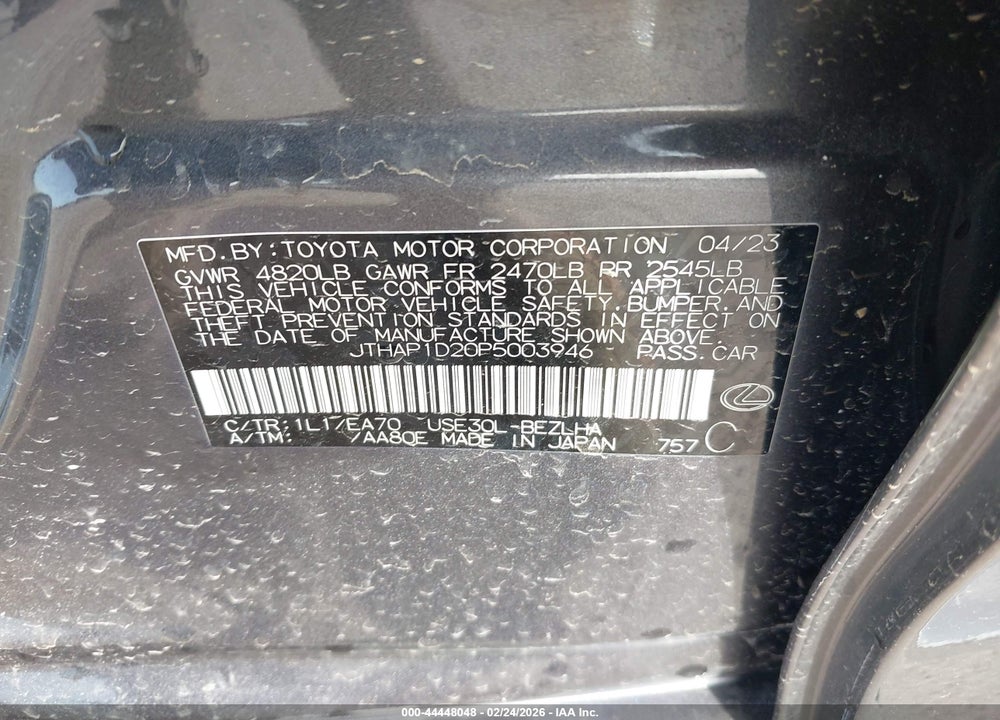 2023 LEXUS IS 500 F SPORT PERFORMANCE PREMIUM VIN: JTHAP1D20P5003946