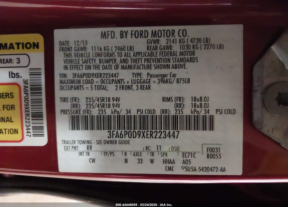 2014 FORD FUSION TITANIUM VIN: 3FA6P0D9XER223447