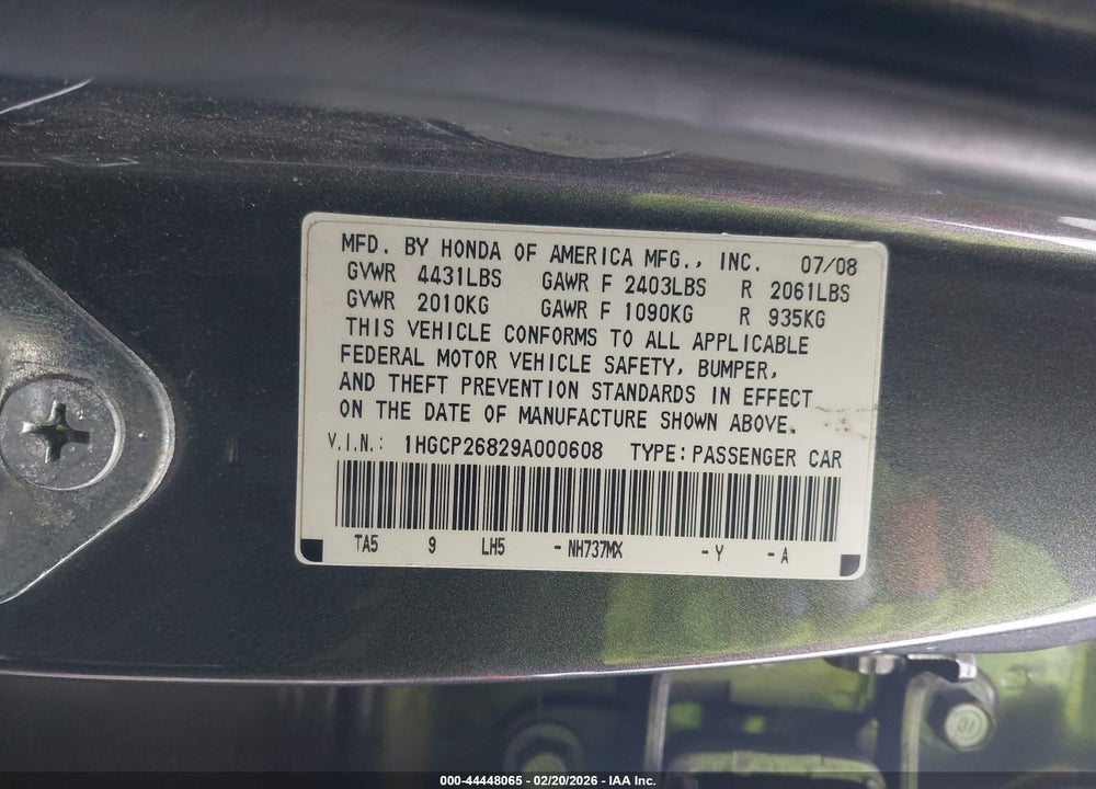 2009 HONDA ACCORD 2.4 EX-L VIN: 1HGCP26829A000608