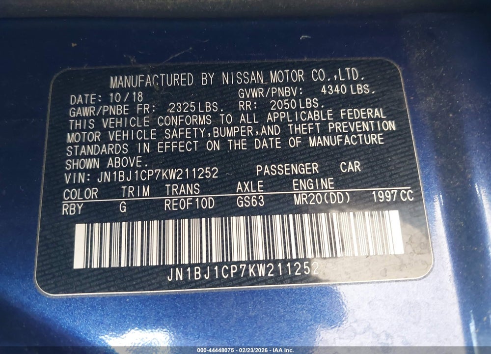 2019 NISSAN ROGUE SPORT S VIN: JN1BJ1CP7KW211252