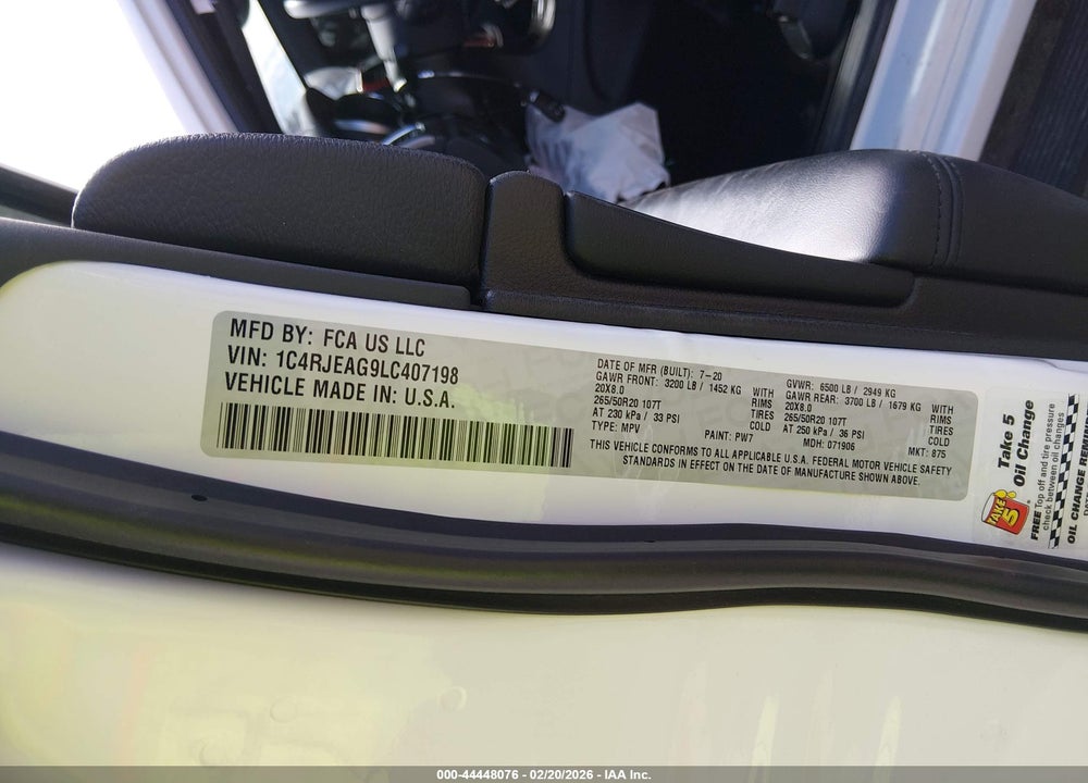 2020 JEEP GRAND CHEROKEE ALTITUDE 4X2 VIN: 1C4RJEAG9LC407198