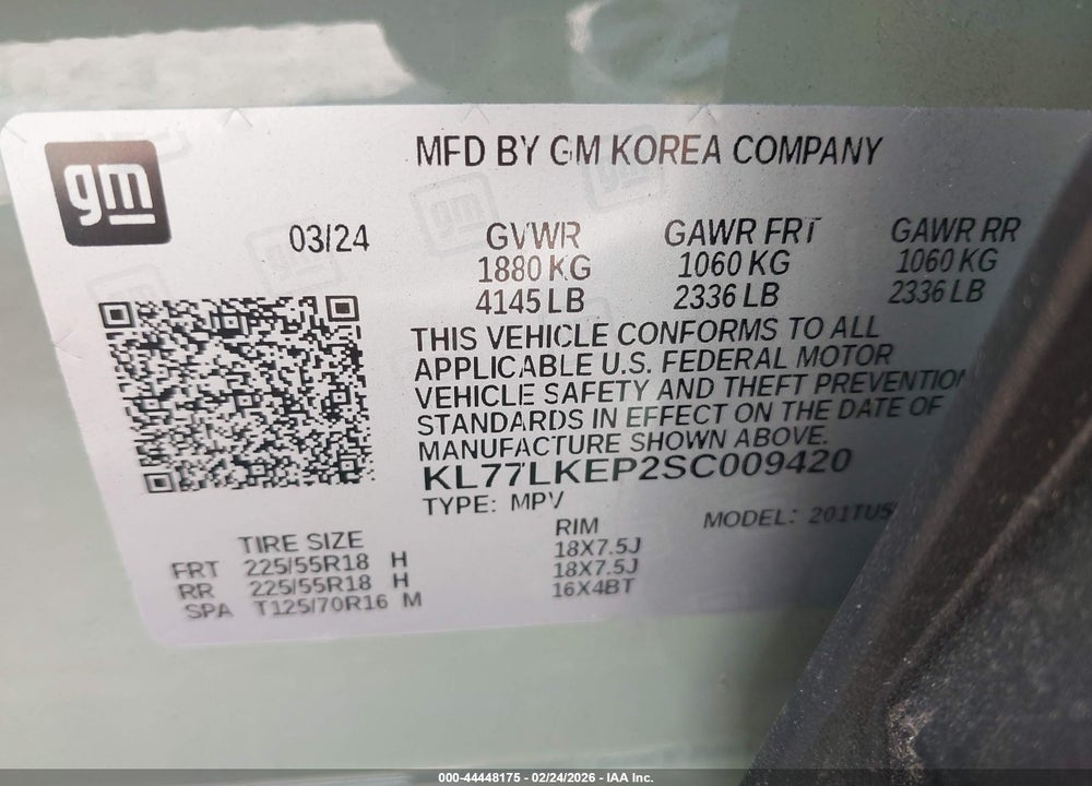 2025 CHEVROLET TRAX FWD ACTIV VIN: KL77LKEP2SC009420