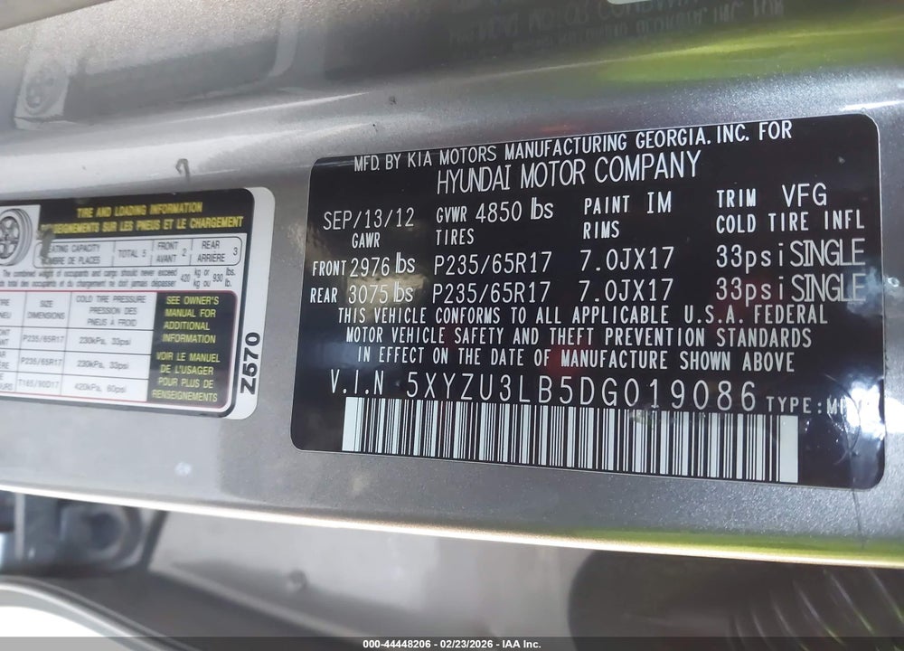 2013 HYUNDAI SANTA FE SPORT VIN: 5XYZU3LB5DG019086