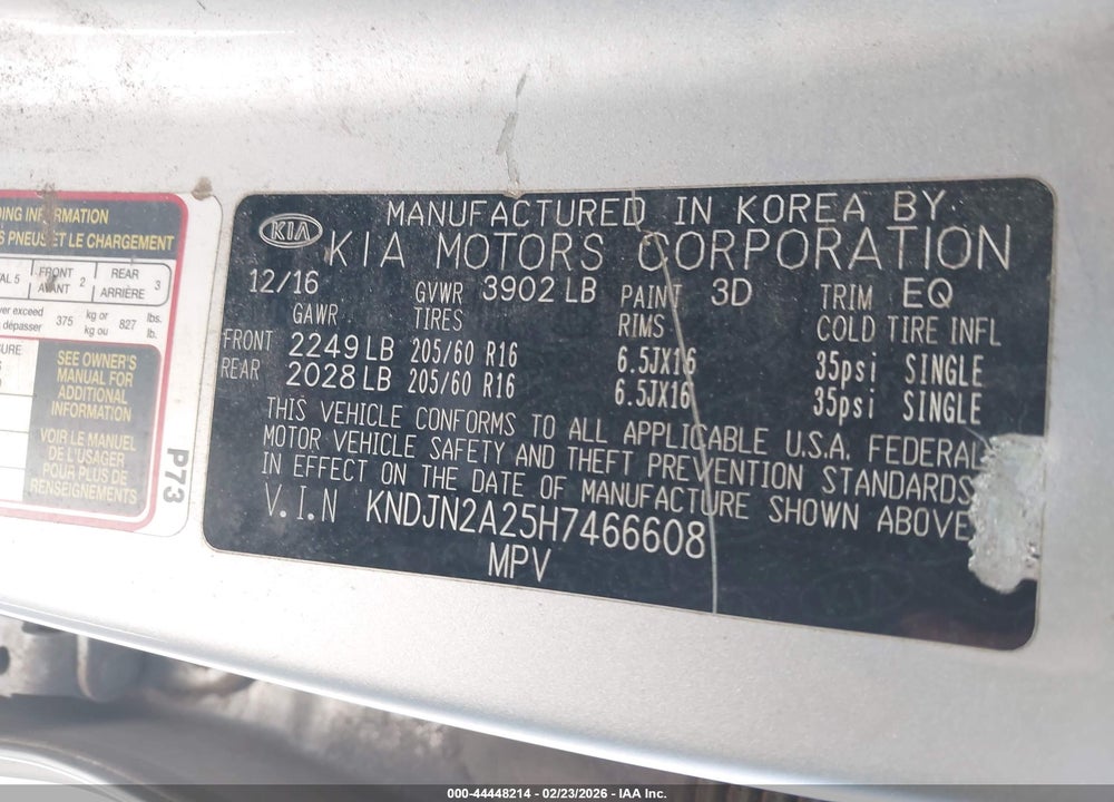 2017 KIA SOUL VIN: KNDJN2A25H7466608