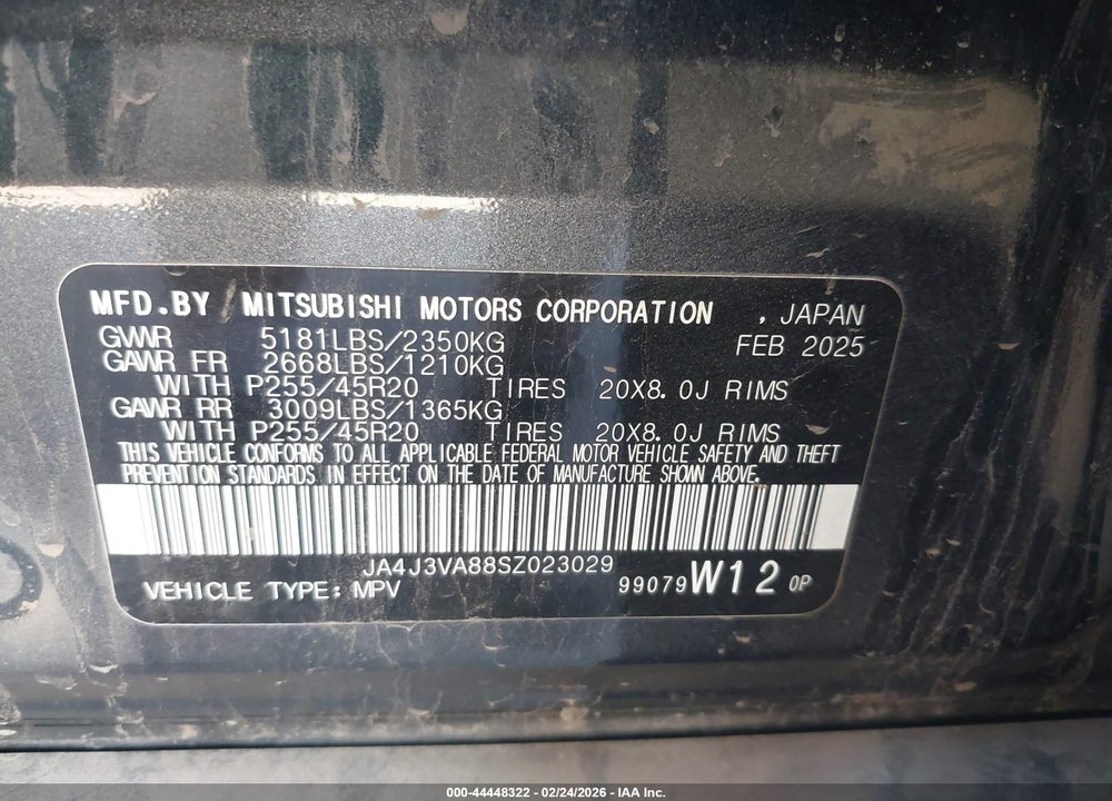 2025 MITSUBISHI OUTLANDER SE 2.5 2WD VIN: JA4J3VA88SZ023029