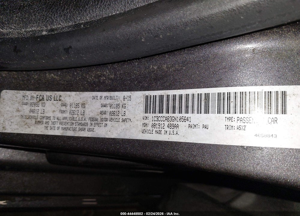 2016 CHRYSLER 200 LIMITED VIN: 1C3CCCAB3GN105641