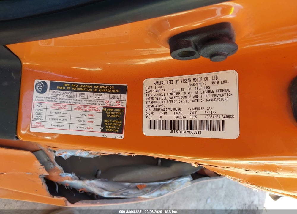 2007 NISSAN 350Z ENTHUSIAST VIN: JN1BZ34D47M500598