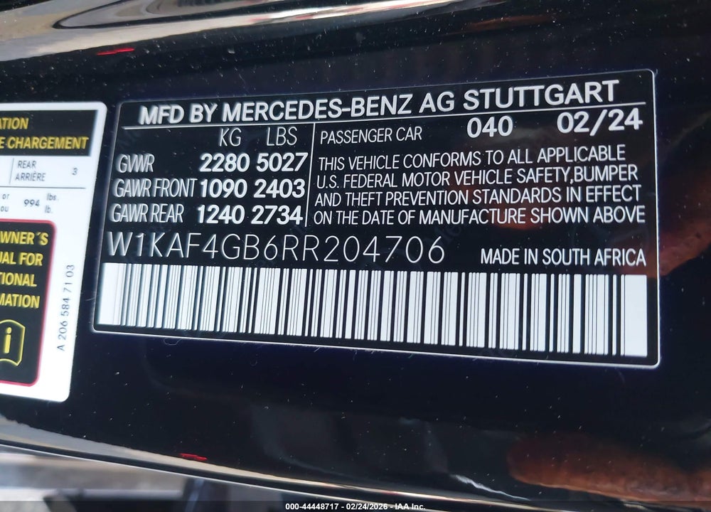 2024 MERCEDES-BENZ C 300 VIN: W1KAF4GB6RR204706