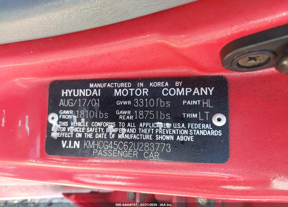 2002 HYUNDAI ACCENT GL VIN: KMHCG45C62U283773