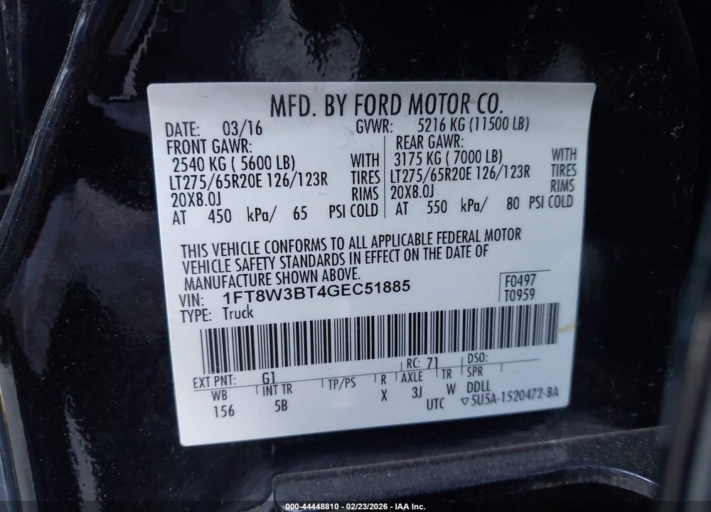 2016 FORD F-350 LARIAT VIN: 1FT8W3BT4GEC51885