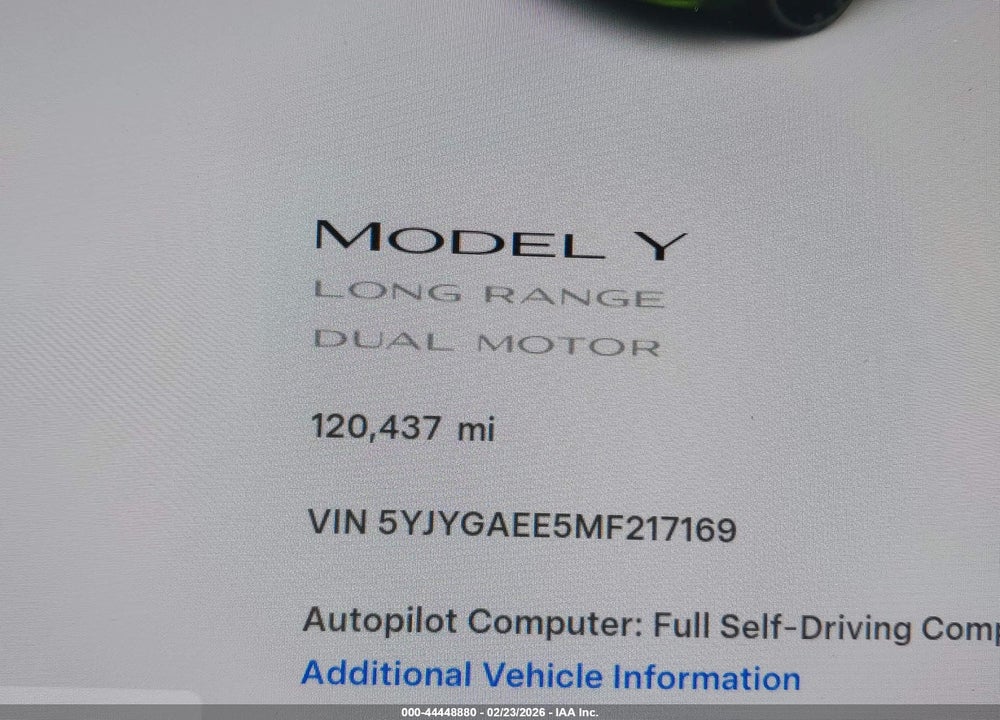 2021 TESLA MODEL Y LONG RANGE DUAL MOTOR ALL-WHEEL DRIVE VIN: 5YJYGAEE5MF217169