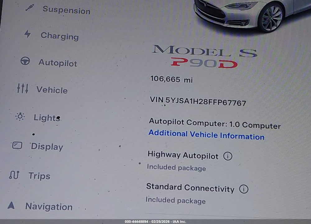 2015 TESLA MODEL S 70D/85D/P85D VIN: 5YJSA1H28FFP67767
