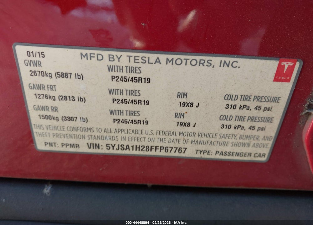 2015 TESLA MODEL S 70D/85D/P85D VIN: 5YJSA1H28FFP67767