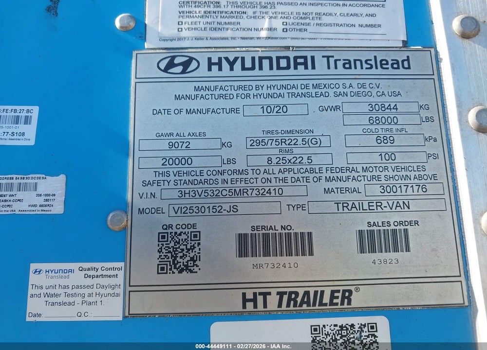 2021 HYUNDAI TRANSLEAD INC UNKNOWN VIN: 3H3V532C5MR732410