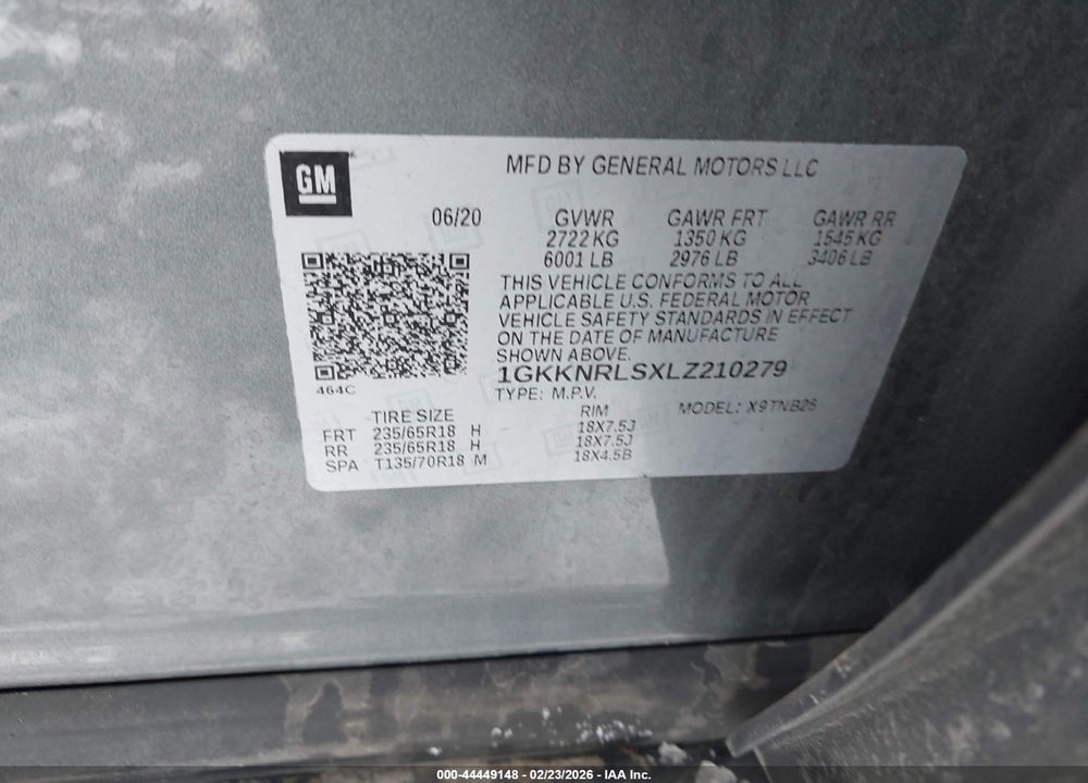2020 GMC ACADIA FWD SLE VIN: 1GKKNRLSXLZ210279