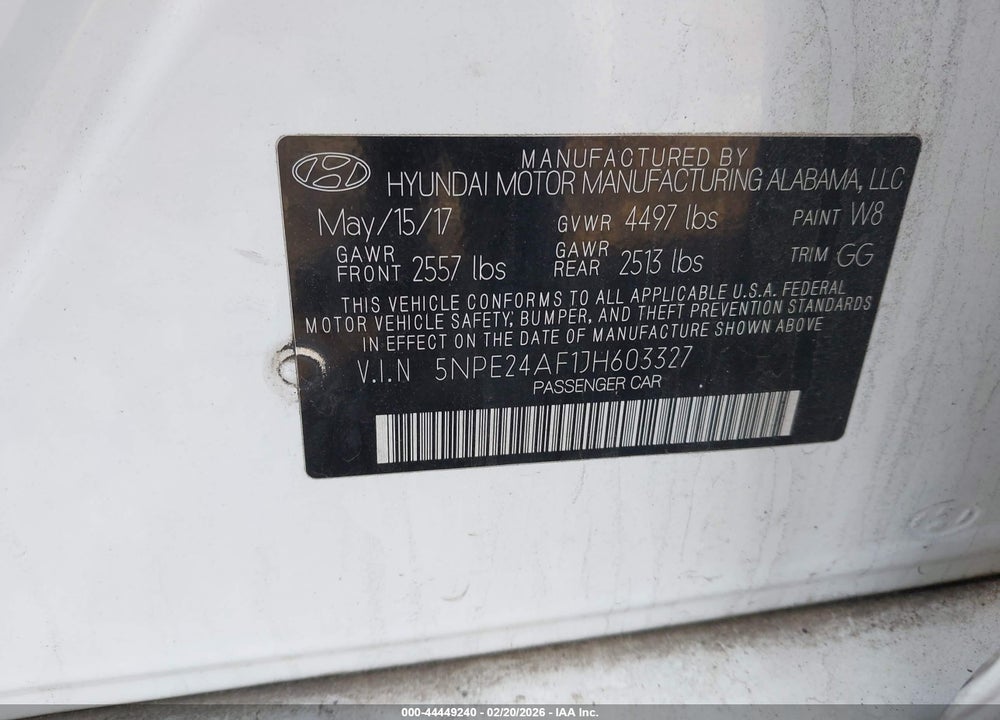 2018 HYUNDAI SONATA SE VIN: 5NPE24AF1JH603327