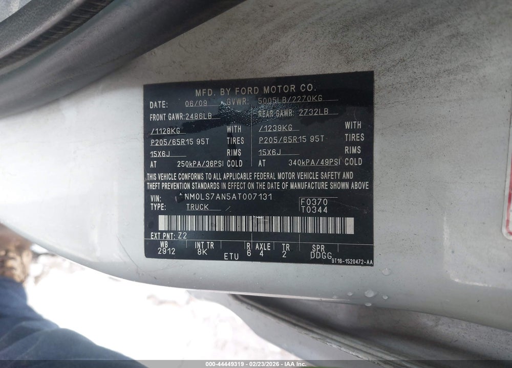 2010 FORD TRANSIT CONNECT XL VIN: NM0LS7AN5AT007131