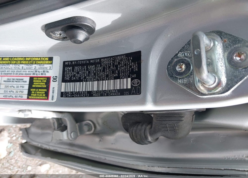 2014 TOYOTA COROLLA LE VIN: 2T1BURHE7EC164506