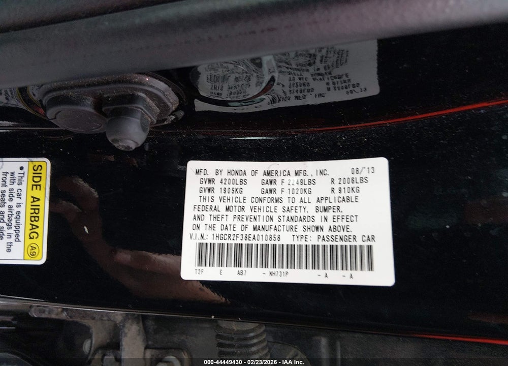 2014 HONDA ACCORD LX VIN: 1HGCR2F38EA010858