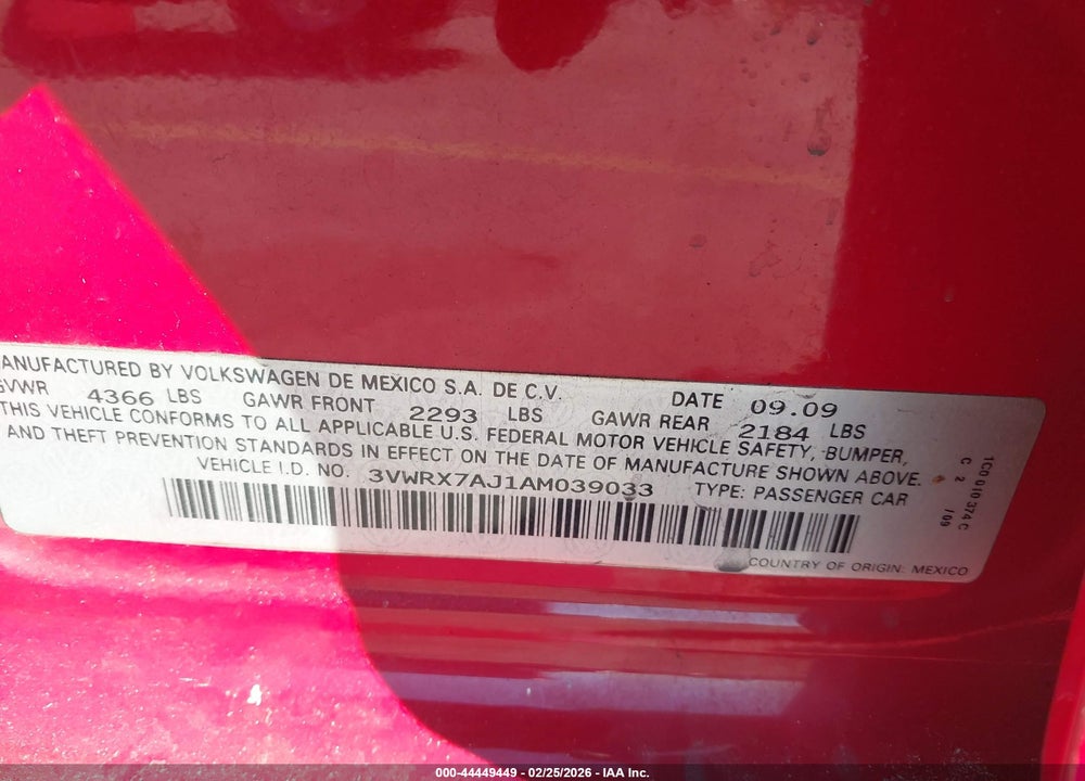 2010 VOLKSWAGEN JETTA SE VIN: 3VWRX7AJ1AM039033