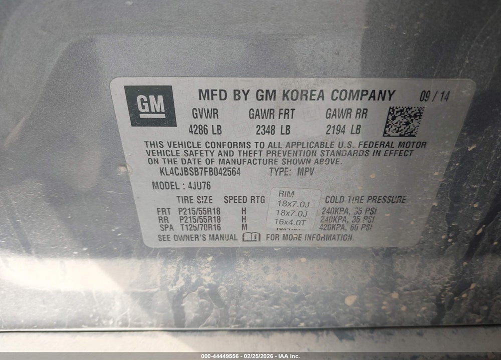 2015 BUICK ENCORE CONVENIENCE VIN: KL4CJBSB7FB042564