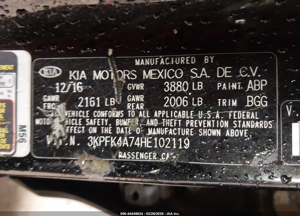 2017 KIA FORTE LX VIN: 3KPFK4A74HE102119