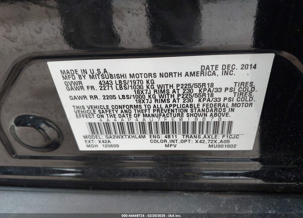 2015 MITSUBISHI OUTLANDER SPORT SE VIN: 4A4AP4AU7FE018878