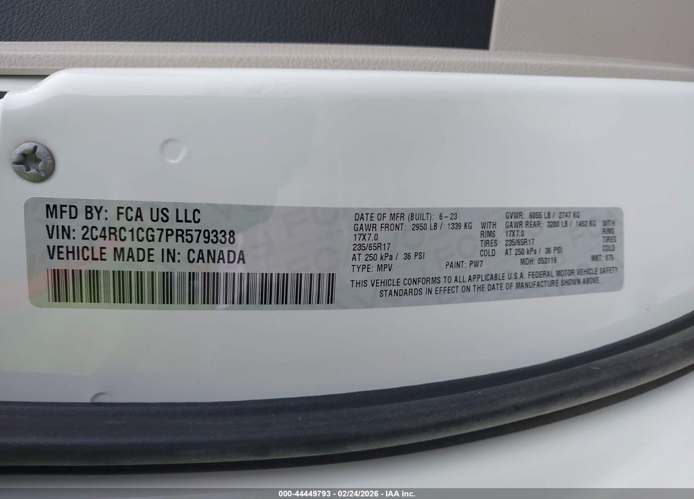 2023 CHRYSLER VOYAGER LX VIN: 2C4RC1CG7PR579338