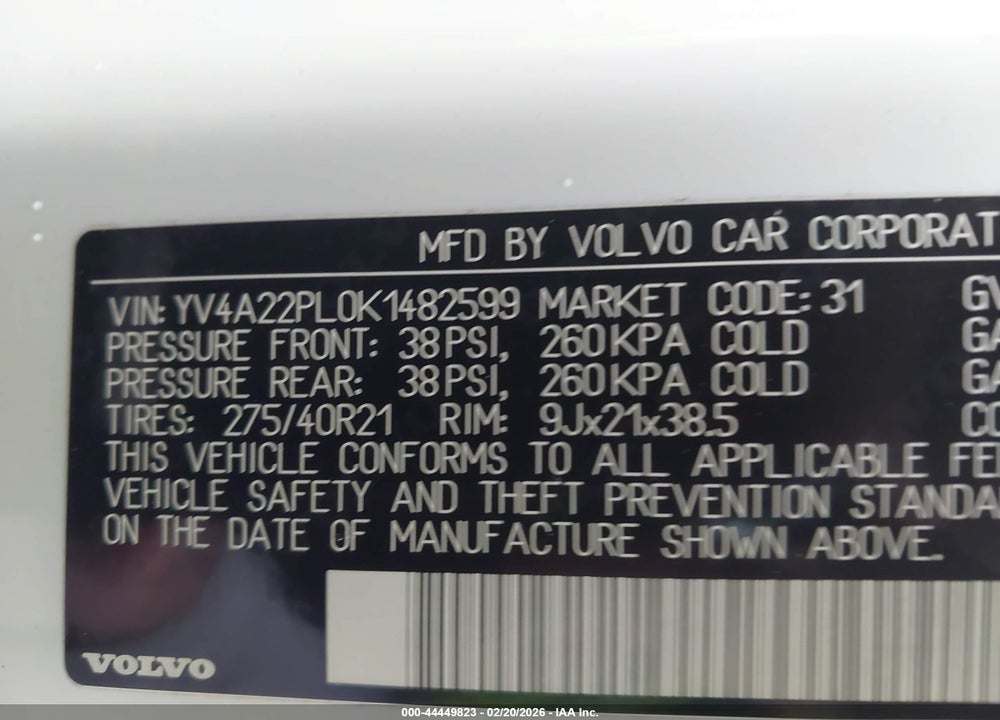 2019 VOLVO XC90 T6 INSCRIPTION VIN: YV4A22PL0K1482599
